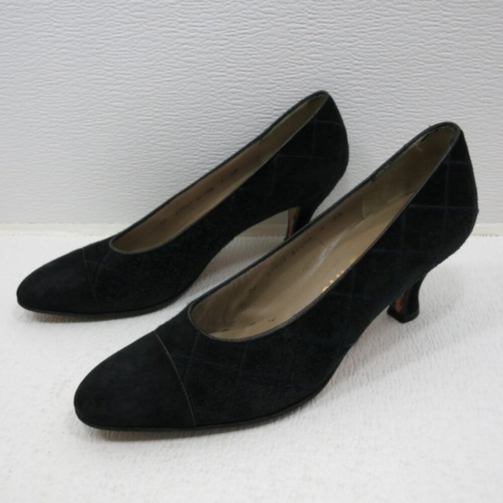 Salvatore Ferragamo Suede Diamond Stitched Cap Toe Leather Heels Pumps 6 AA